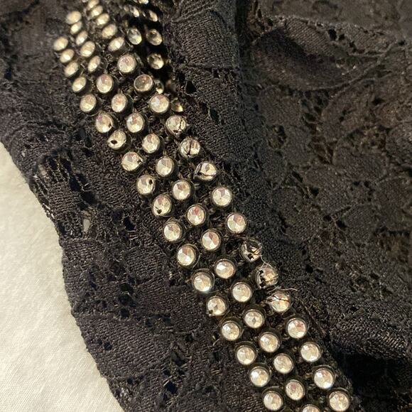 Black Stretch Lace and Rhinestone Glam Goth Pullover Duster - Picture 7 of 7